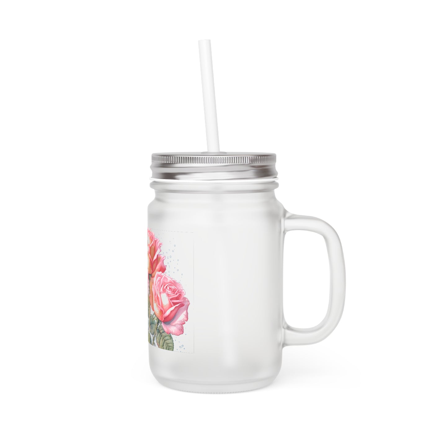 Artisanal Frosted Mason Jar Embellished with Soft Pink Roses